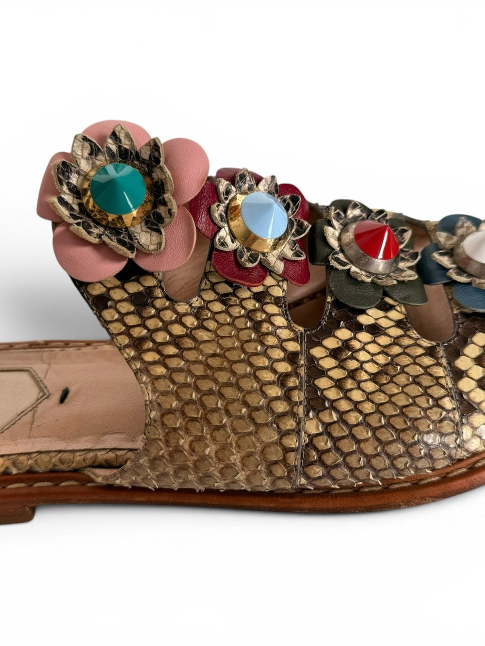 Fendi Flowerland Python Snakeskin Slide Sandals Floral Embellished Size 39 Shoes - view 5