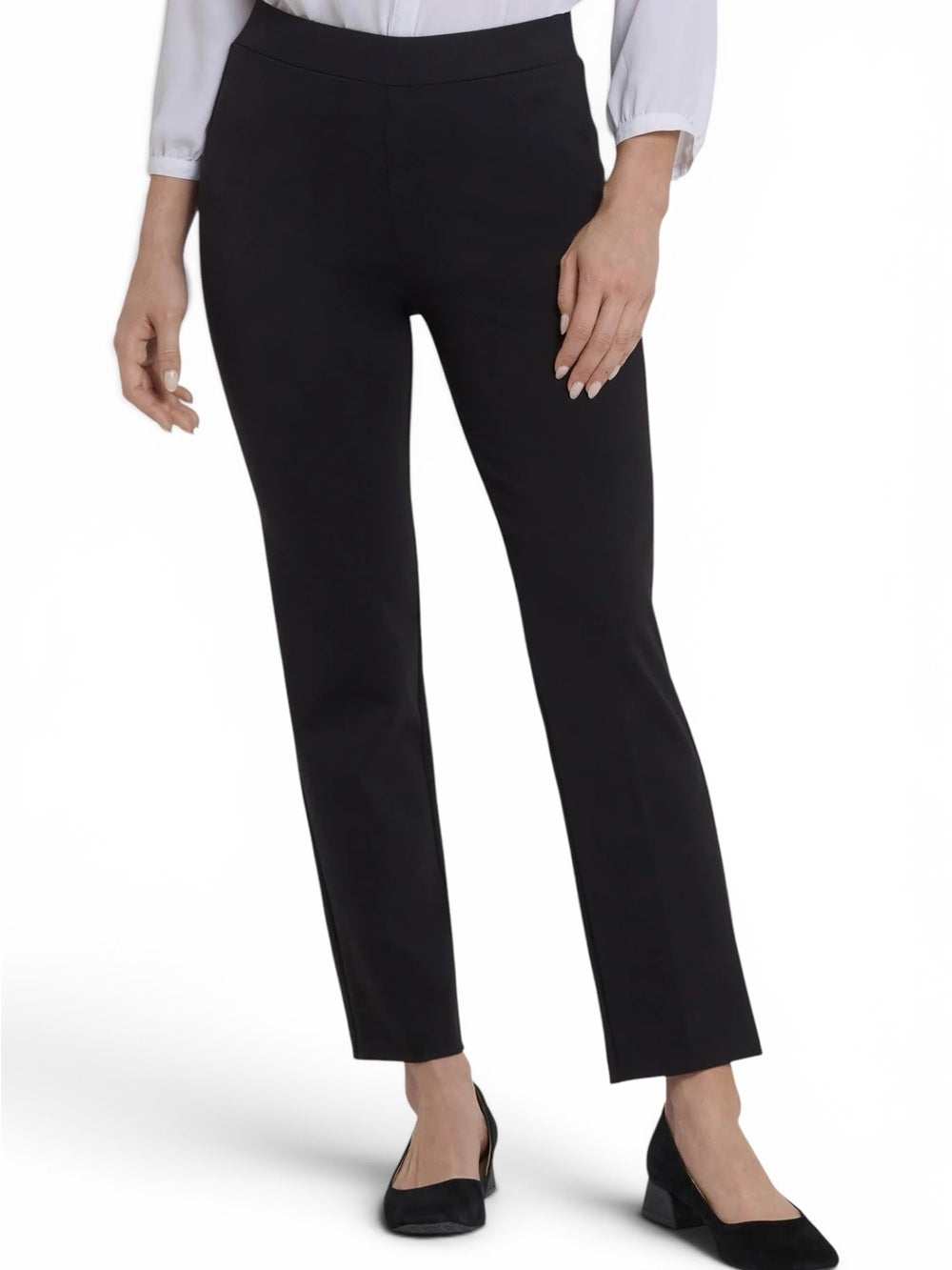 NYDJ Pull On Slim Ankle Trouser Pants Black Ponte Knit Lift Tuck Size 6 Small - view 4