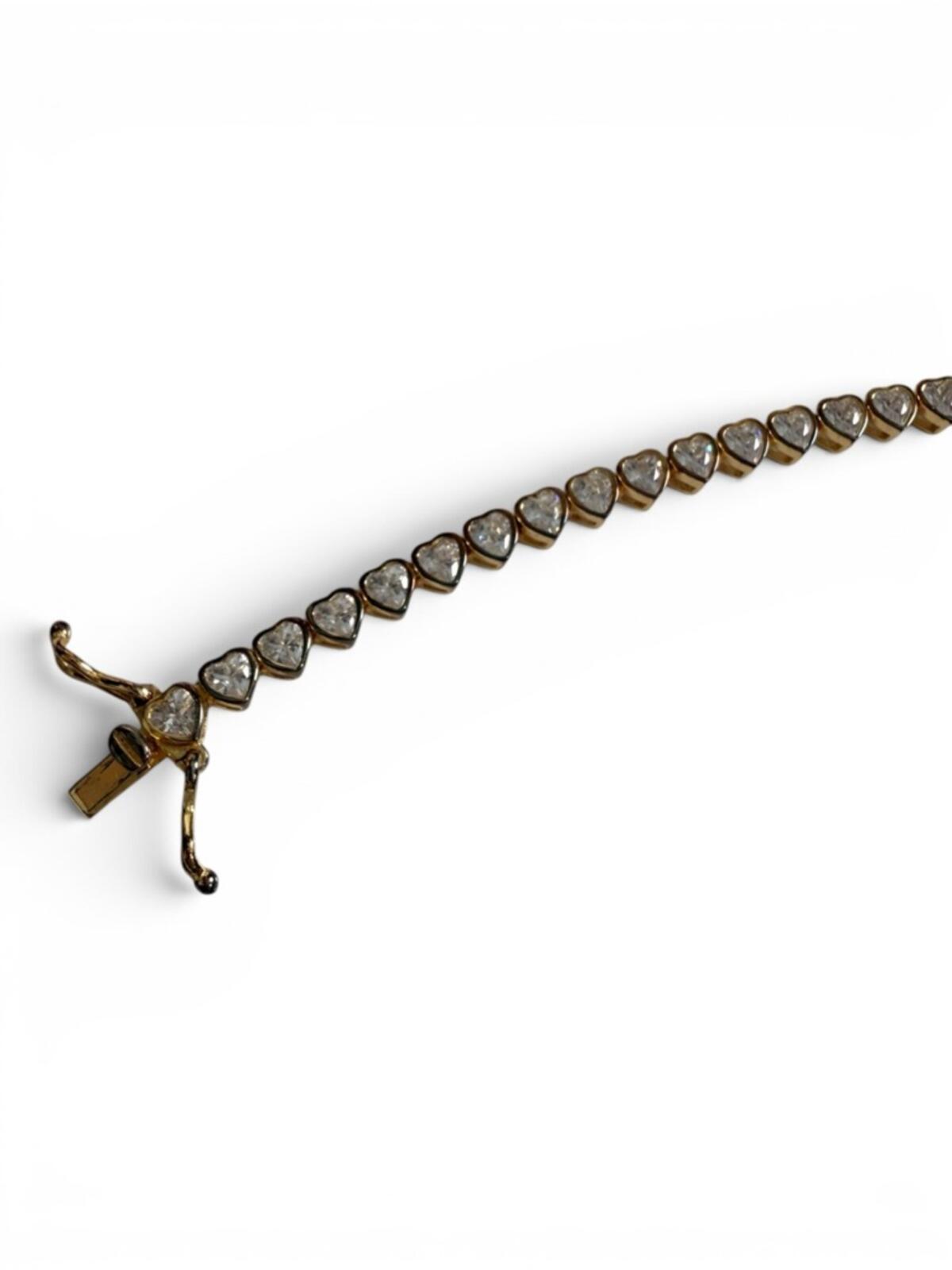 Melanie Auld Heart Tennis Bracelet Gold Tone 925 CZ Dainty Gift - view 8