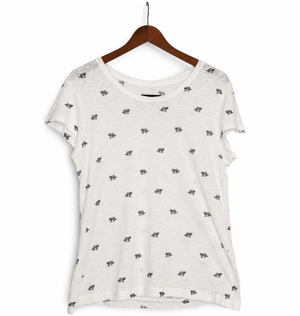 rag & bone/JEAN Leopard Print Cotton Tee Women’s Large White