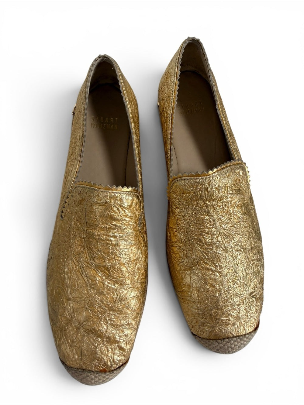 Stuart Weitzman Gold Leather Espadrille Flats Women's Size 8 Metallic Shoes - view 2