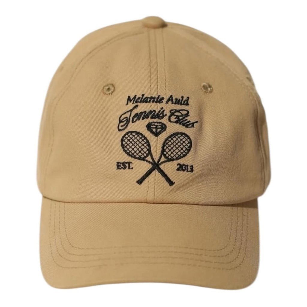 Melanie Auld Tennis Club Embroidered Cotton Baseball Cap Tan Adjustable Strap