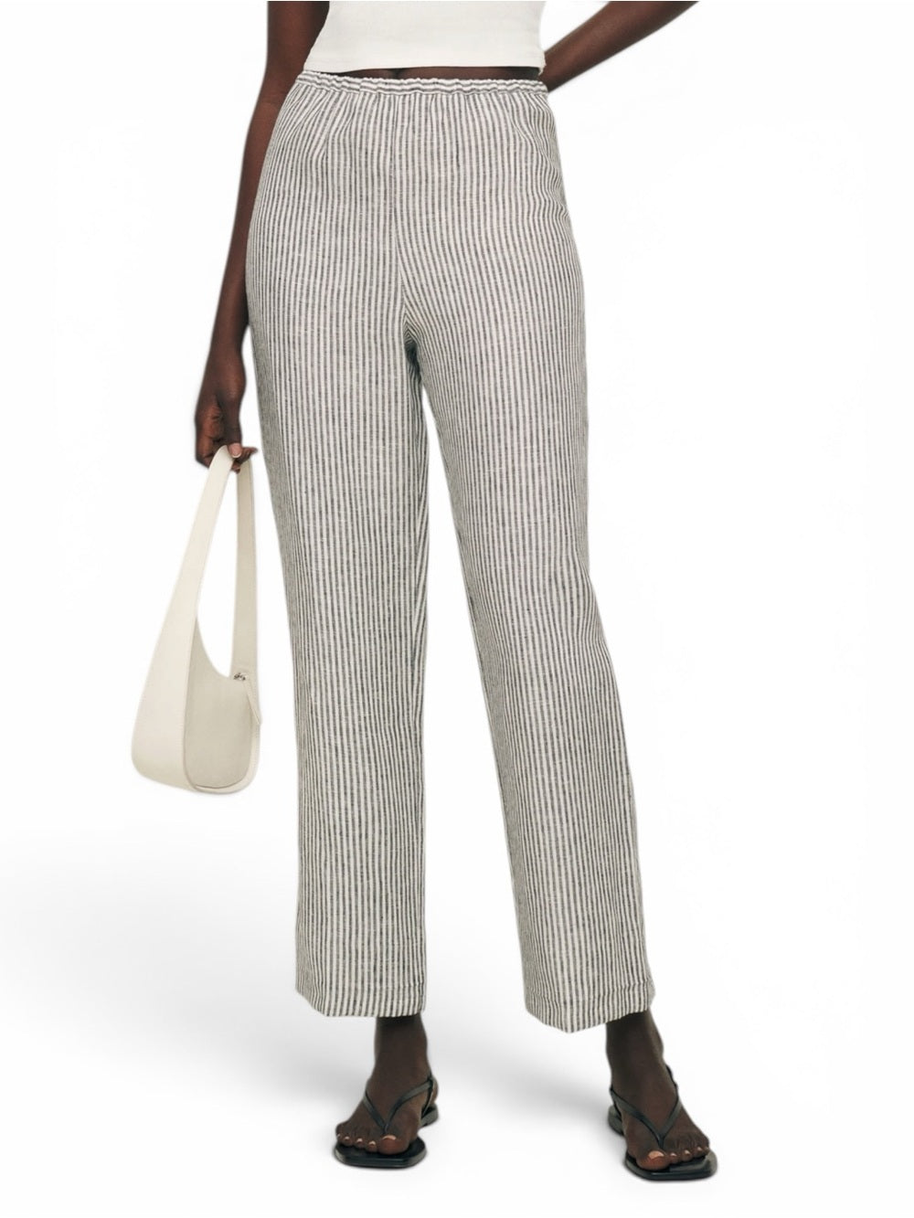 Reformation Remi Cropped Linen Pants Women's Size Small Black White Stripe