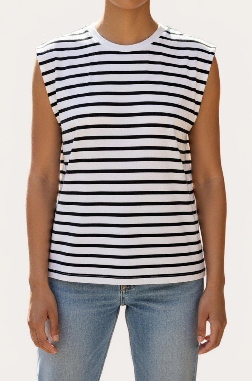 InWear Women EmmiIW Tank Top XS White Black Striped Cotton Sleeveless Tee Shirt