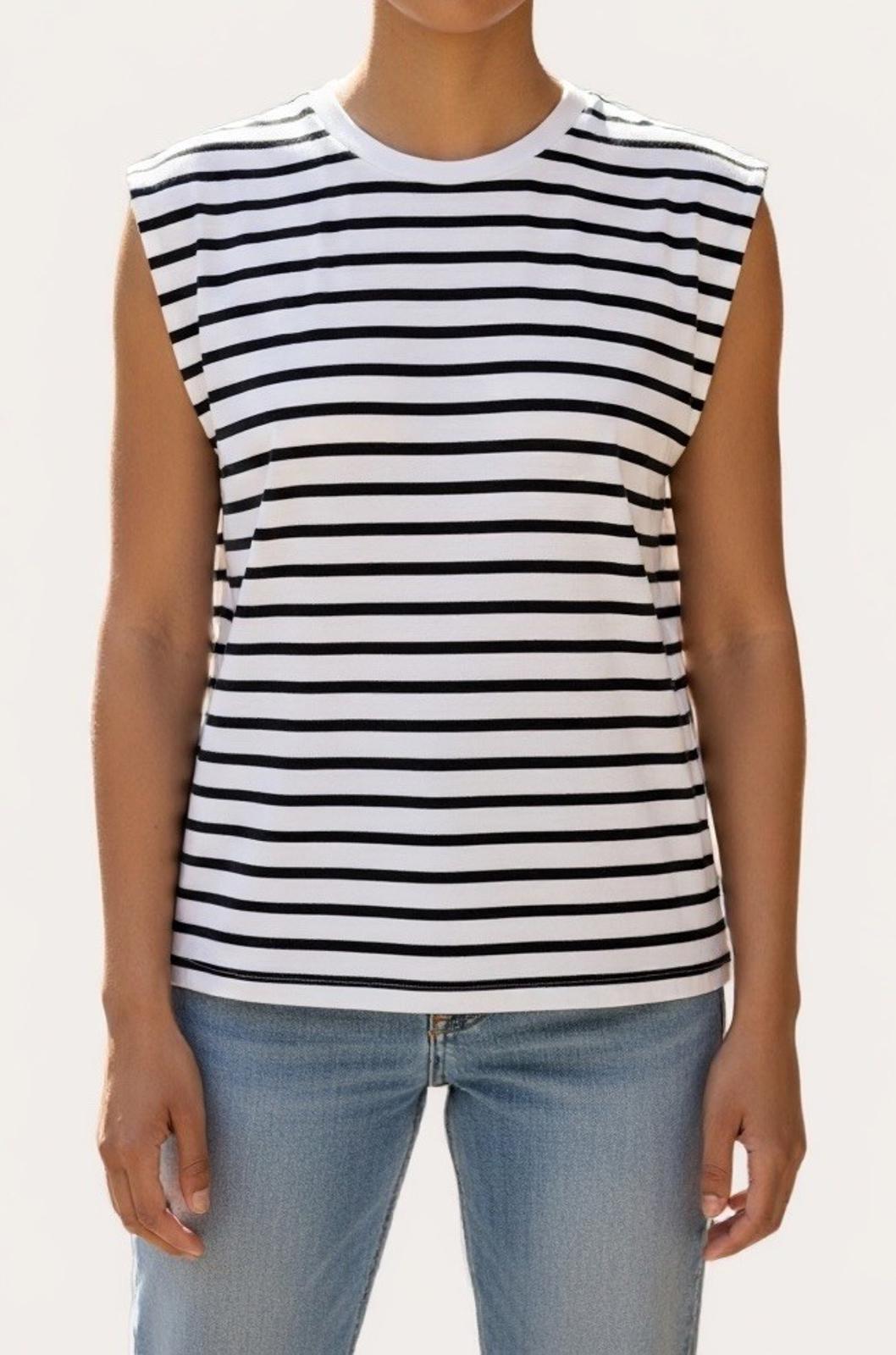 InWear Women EmmiIW Tank Top XS White Black Striped Cotton Sleeveless Tee Shirt