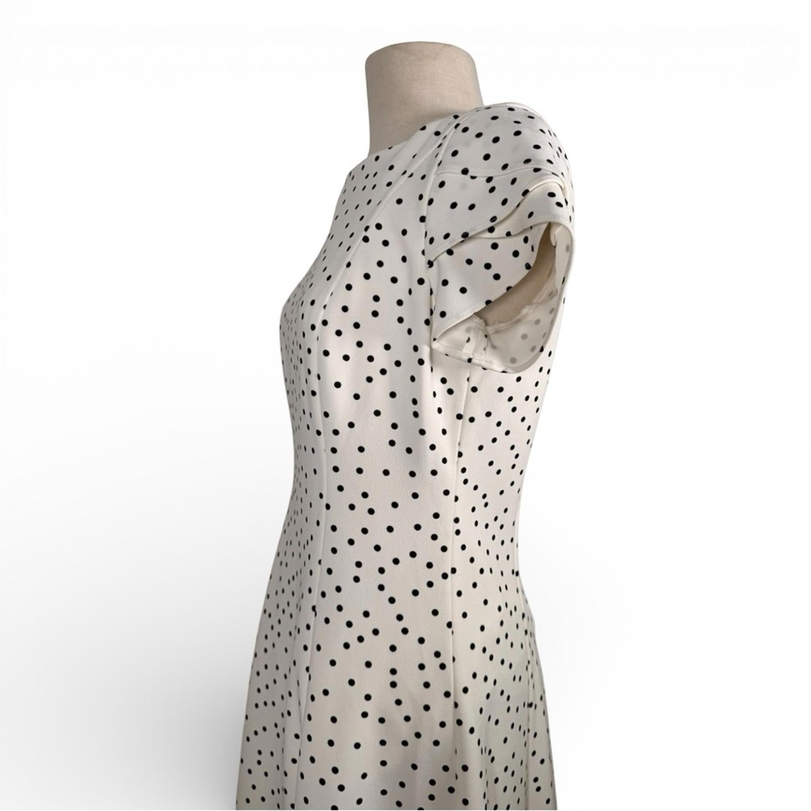 DKNY Polka Dot Fit and Flare Dress Size 6 White Black Tulip Sleeve Knee Length - view 10