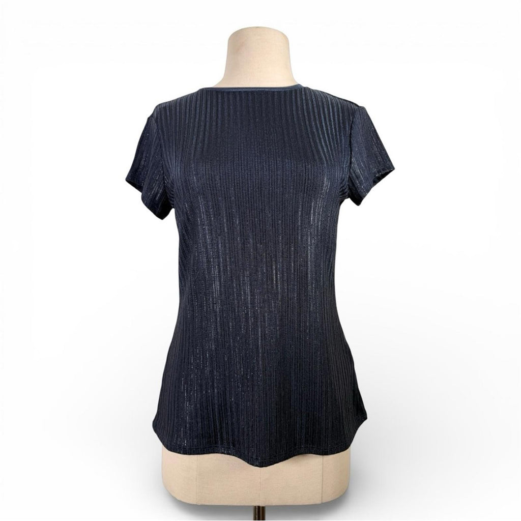 Ted Baker Women Katrino Metallic Rib Knit Tee Navy Short Sleeve Top Size 2 Small - view 6