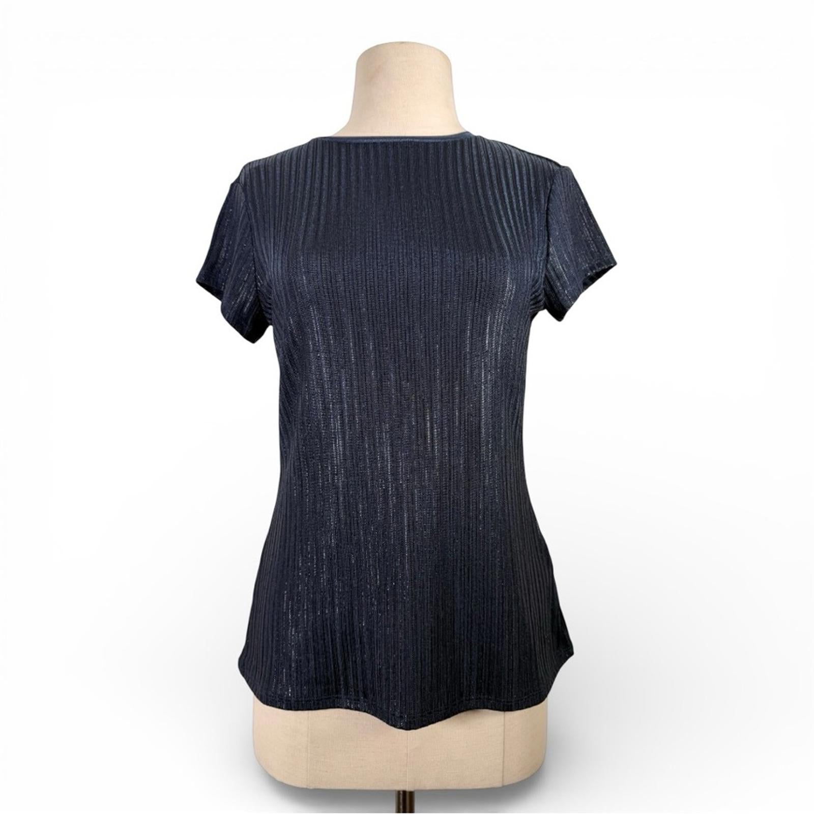 Ted Baker Women Katrino Metallic Rib Knit Tee Navy Short Sleeve Top Size 2 Small - view 6