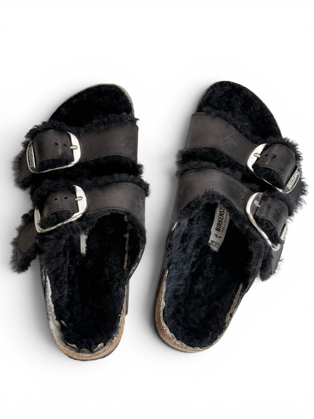 Birkenstock Arizona Big Buckle Shearling Black Sandals 38 US 7.5 Fur Lined Shoes - view 6