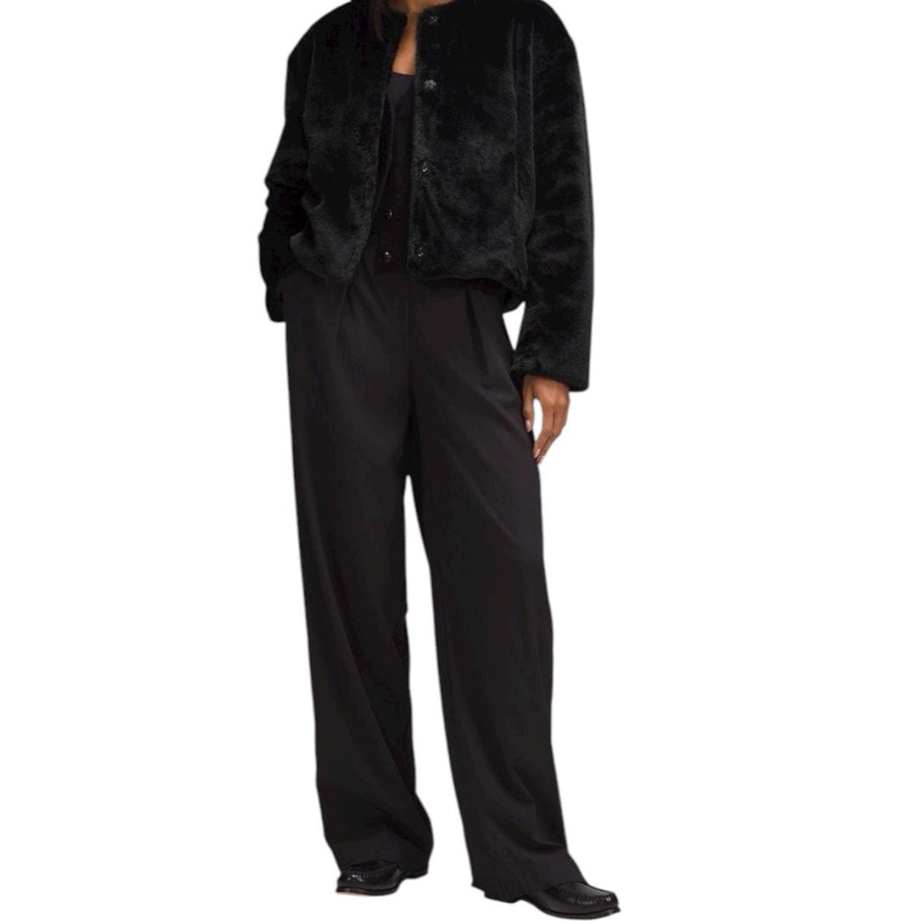 Lululemon Women Black Textured Fleece Reversible Faux Fur Jacket Size Small Coat - view 2