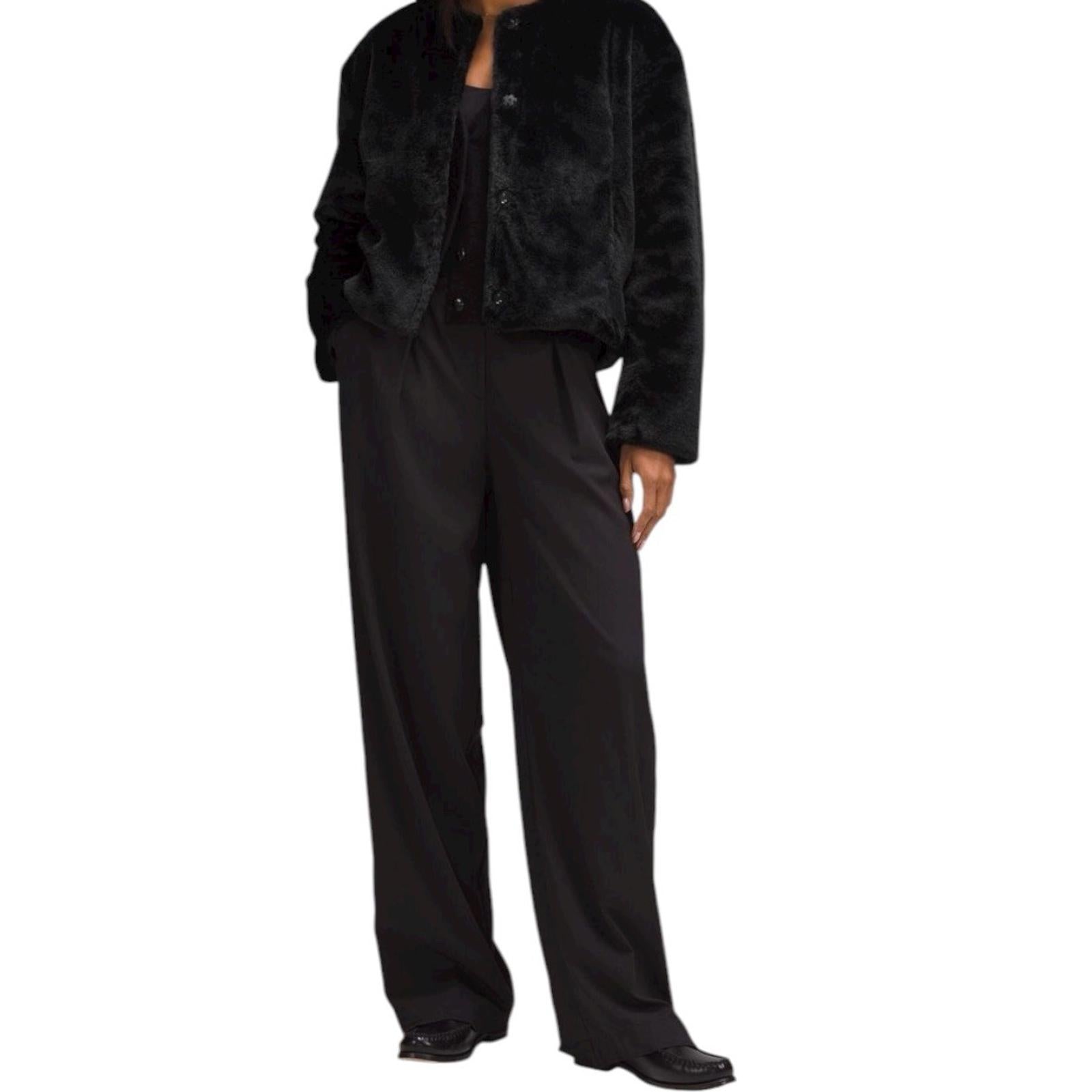 Lululemon Women Black Textured Fleece Reversible Faux Fur Jacket Size Small Coat - view 2