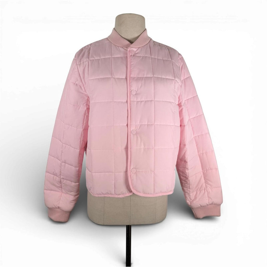 Rains Women’s Medium Liner Bomber Jacket Candy Pink Quilted Lightweight Coat - view 4