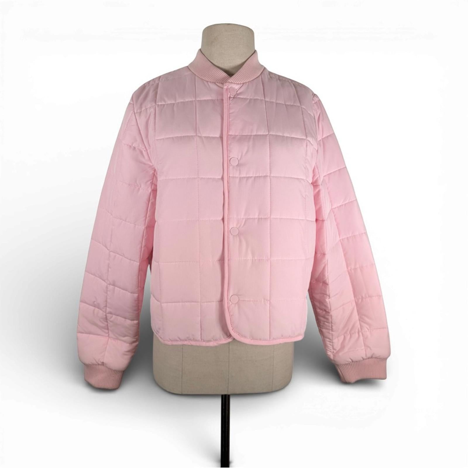 Rains Women’s Medium Liner Bomber Jacket Candy Pink Quilted Lightweight Coat - view 4