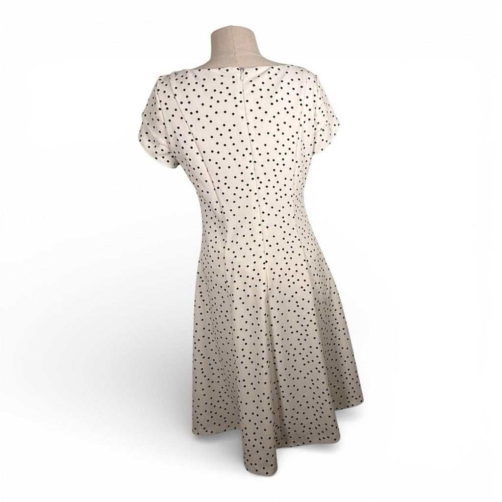 DKNY Polka Dot Fit and Flare Dress Size 6 White Black Tulip Sleeve Knee Length - view 12