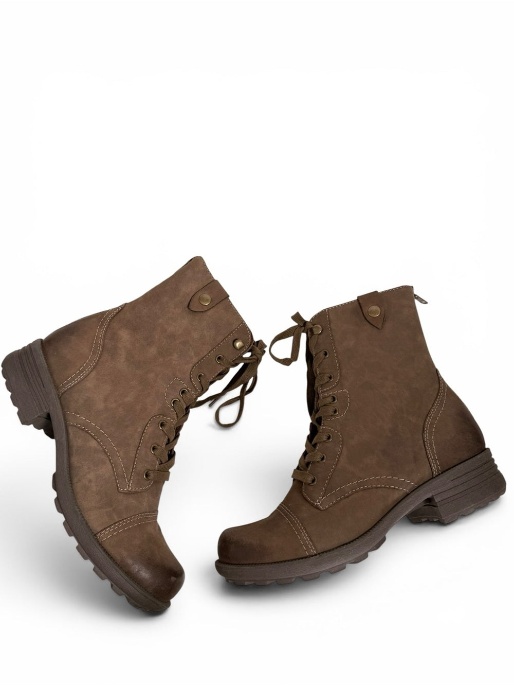Rockport Women's Brown Leather Combat Boots Lace Up Zip Ankle Boots Size 8 - view 4