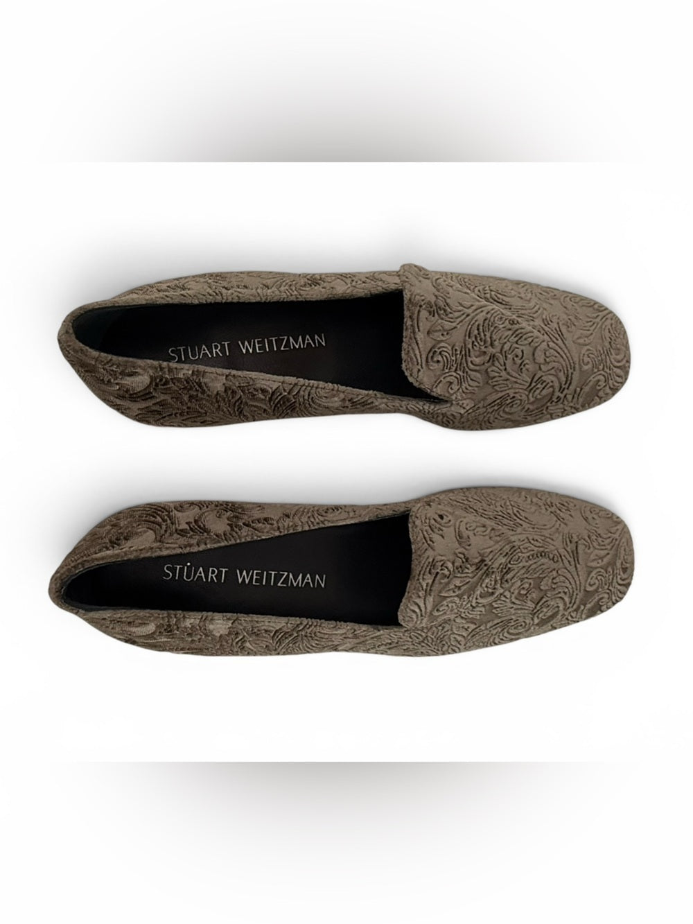 Stuart Weitzman Velvet Loafers Women's 8.5 M Taupe Embossed Slip On Flats Pumps - view 5