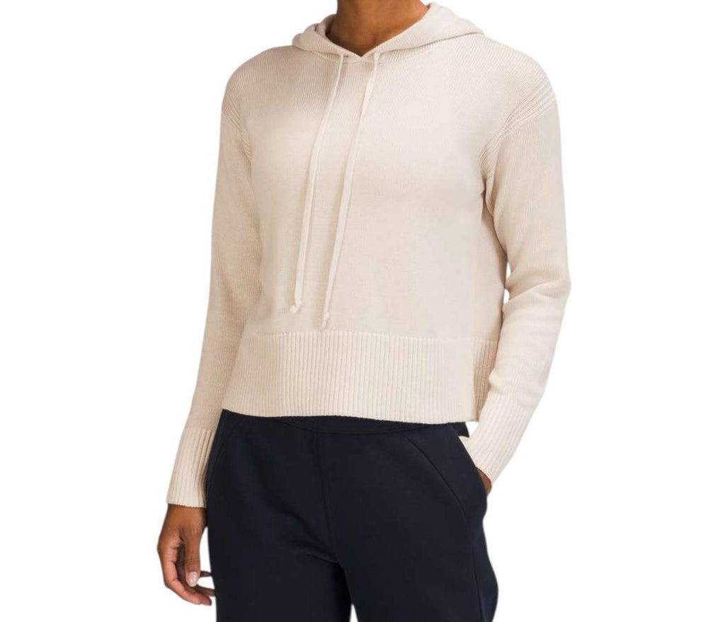 Lululemon Women’s Double Knit Sweater Hoodie White Opal Beige Knit Size XS/S NWT