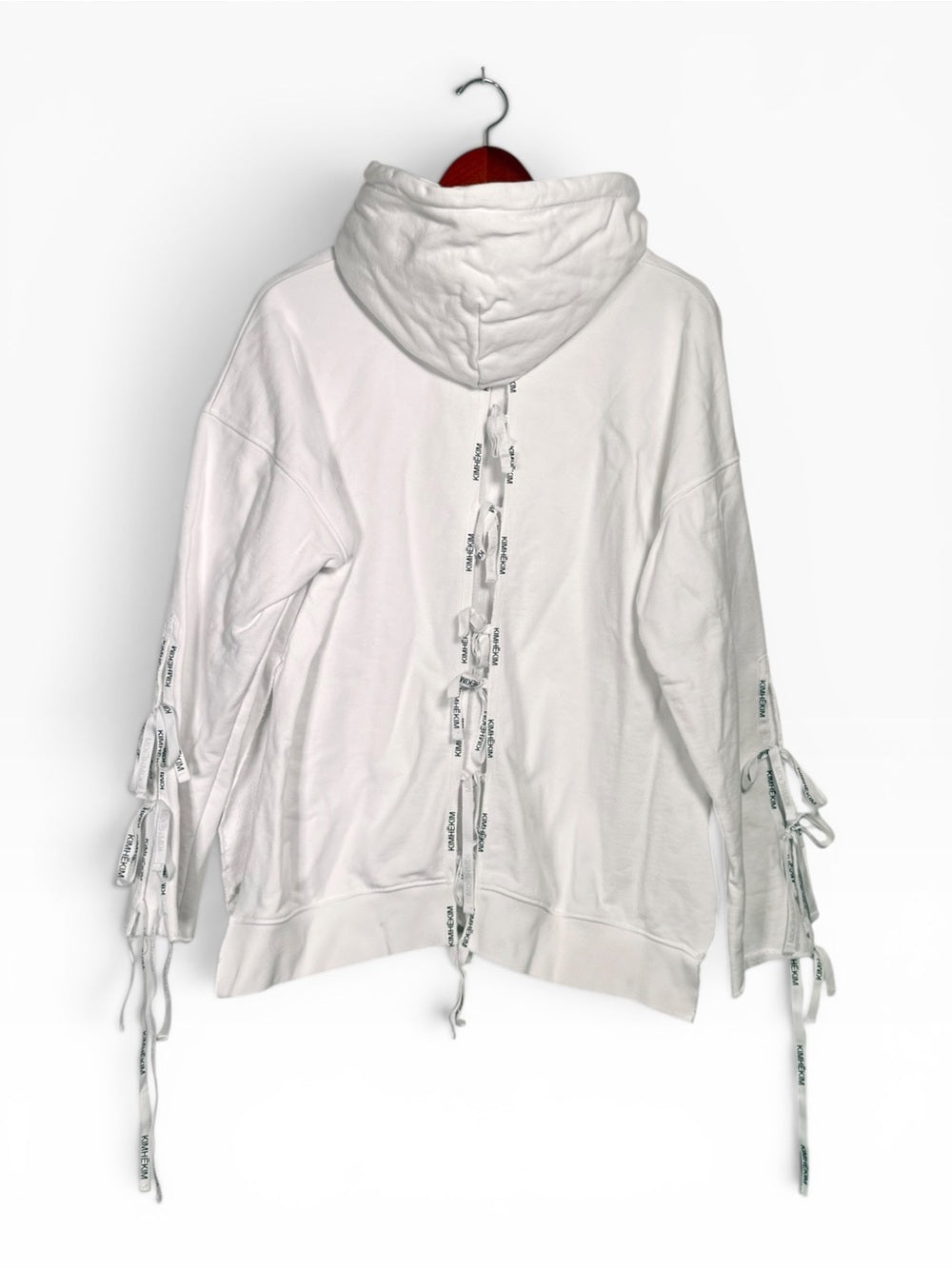 KIMHĒKIM White Oversized Hoodie Ribbon Tie Distressed Hem Women's Medium Sweater - view 4