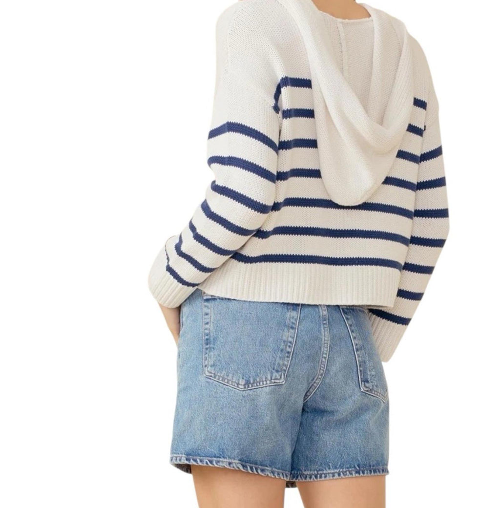 One Grey Day Leni Hoodie Navy Combo Striped Cotton Silk Knit Sweater Women’s XS - view 3
