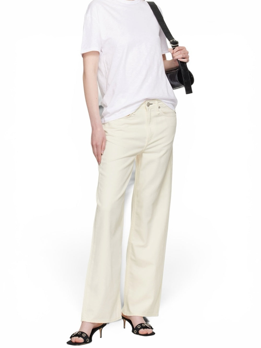 Rag & Bone Logan Wide Leg Jeans Ecru Off White Mid Rise Women's 28 Organic Denim - view 2