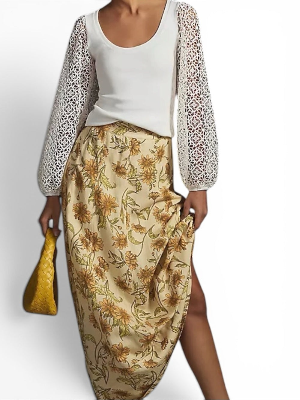 Anthropologie Maeve Lace Sleeve Top White Rib Knit Scoop Neck Women Small Shirt - view 2