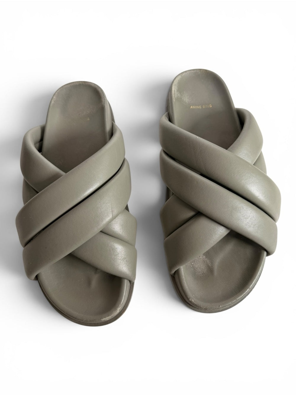 Anine Bing Lizzie Slides Green Khaki Lamb Leather Sandals EU 40 US 10 Women Shoe - view 4