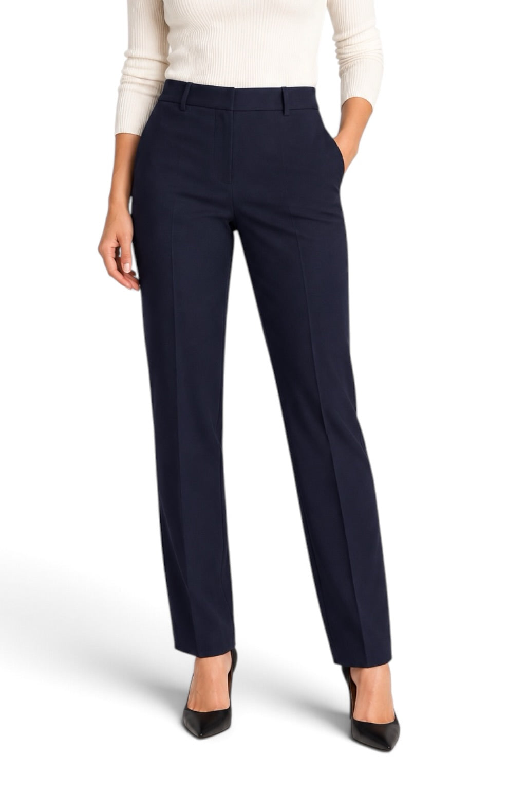 Theory Navy Stretch Wool Slim Straight-Leg Trousers Size 10