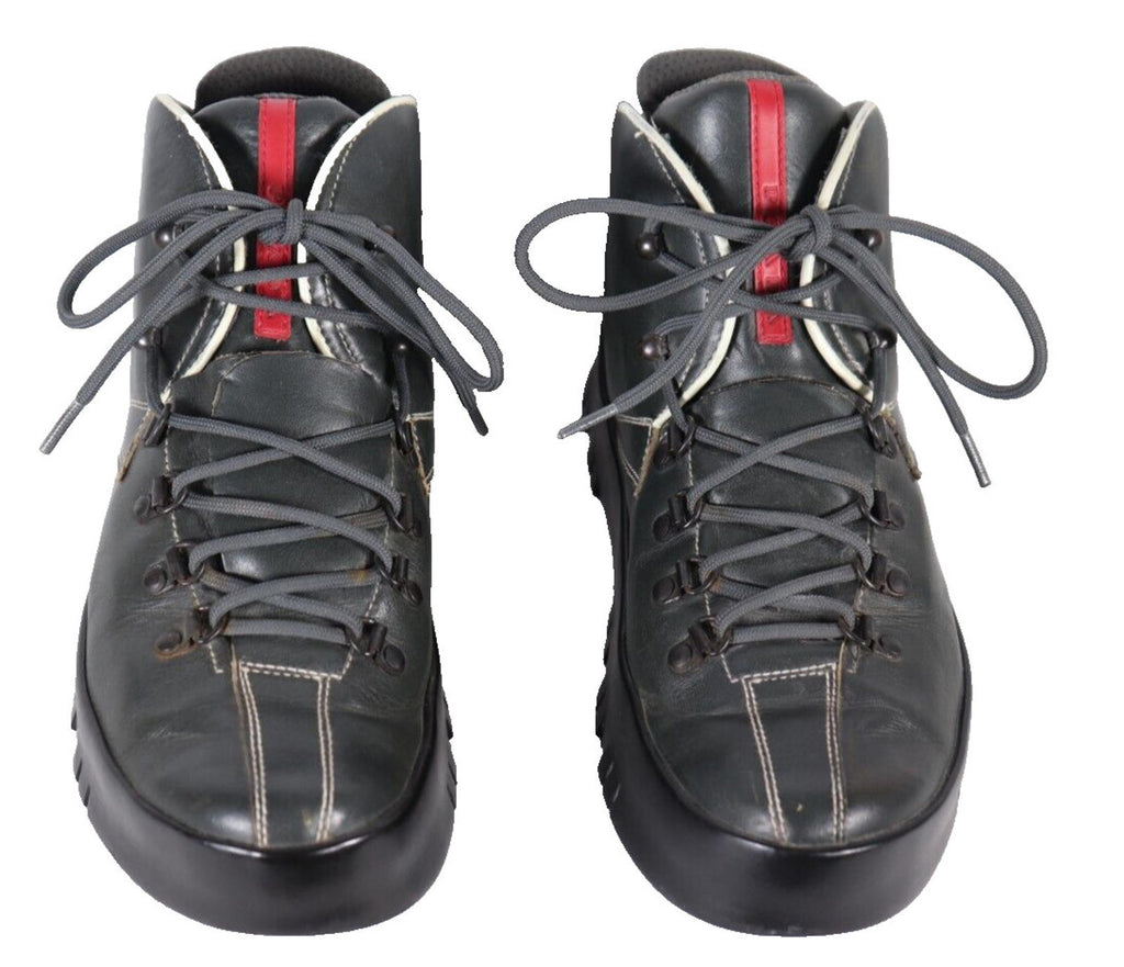 Prada Women’s Size IT 40 Green Leather Hiking Combat Boots Linea Rossa Vintage