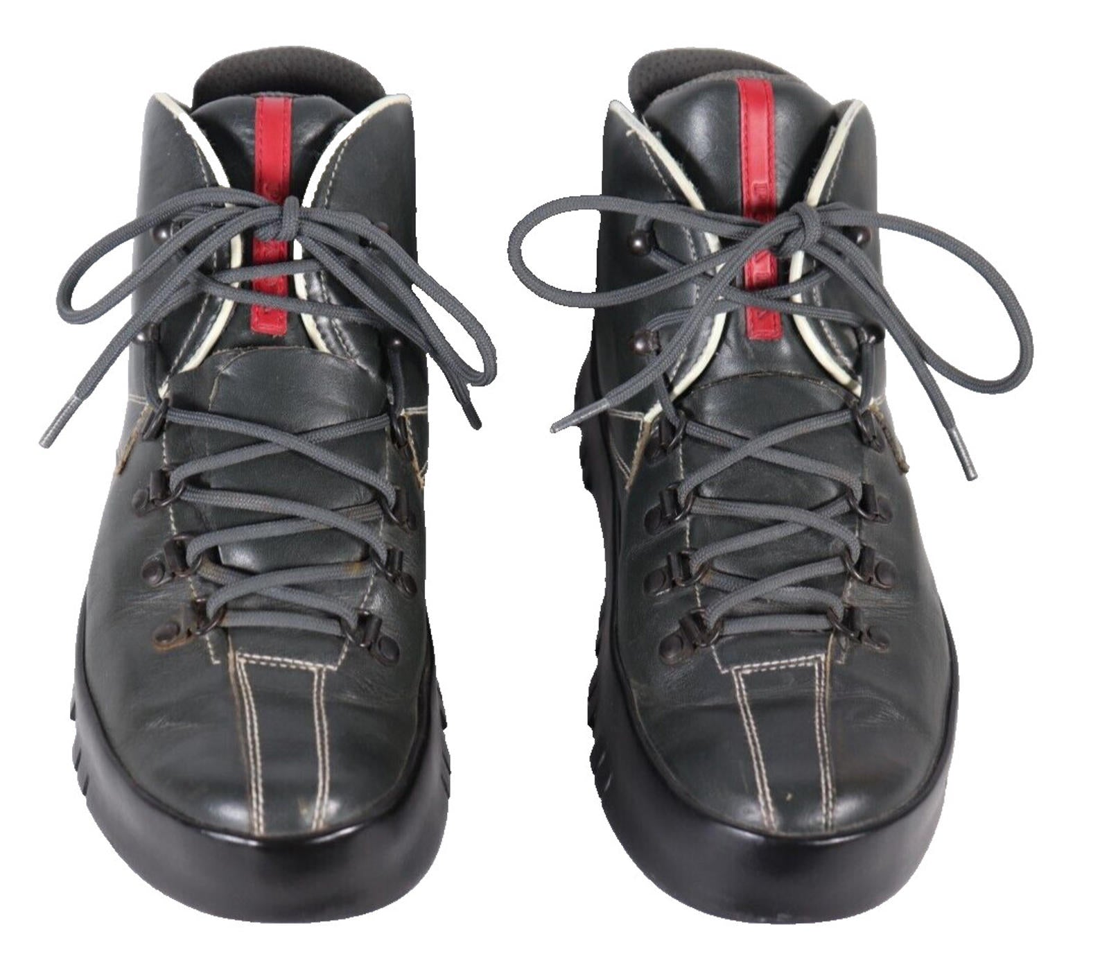 Prada Women’s Size IT 40 Green Leather Hiking Combat Boots Linea Rossa Vintage
