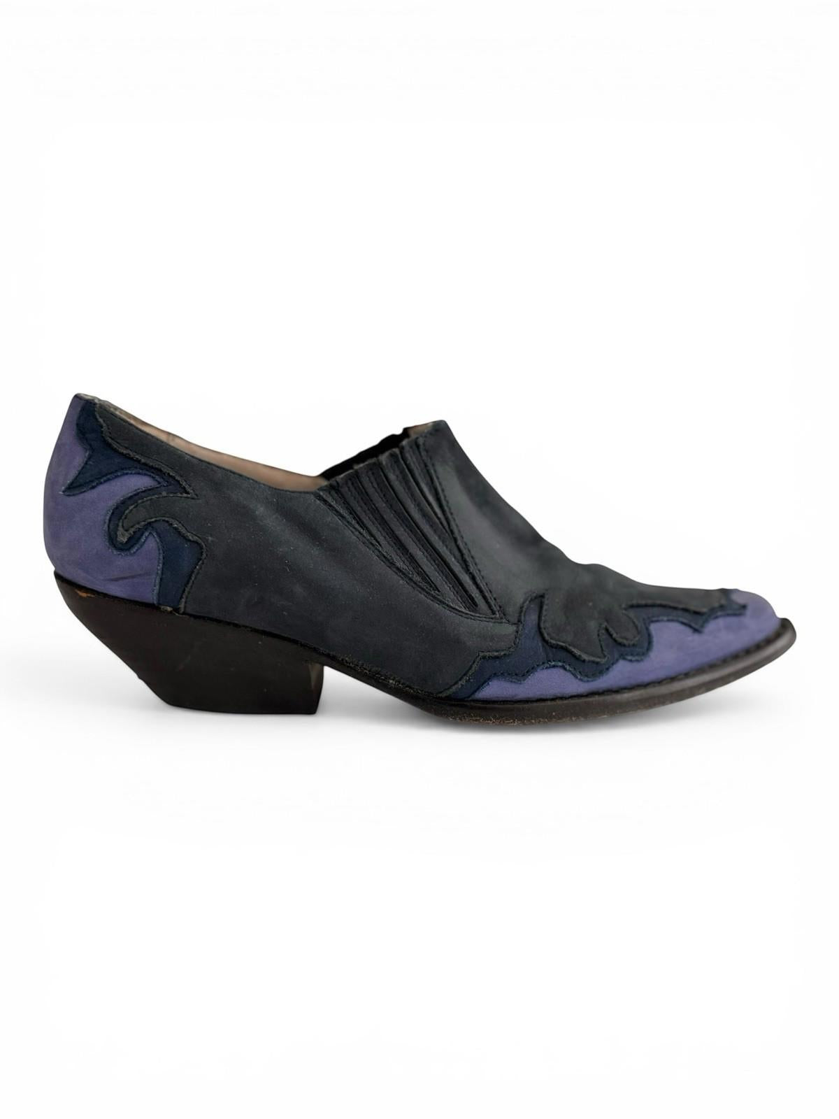 Guess Leather Western Ankle Boots Blue Two Tone Slip On Womens US6 Vintage Shoes
