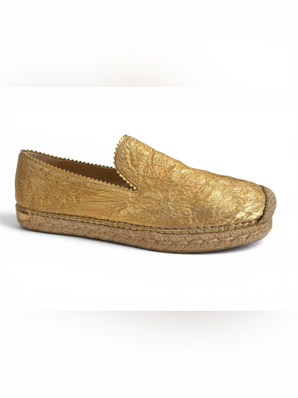 Stuart Weitzman Gold Leather Espadrille Flats Women's Size 8 Metallic Shoes
