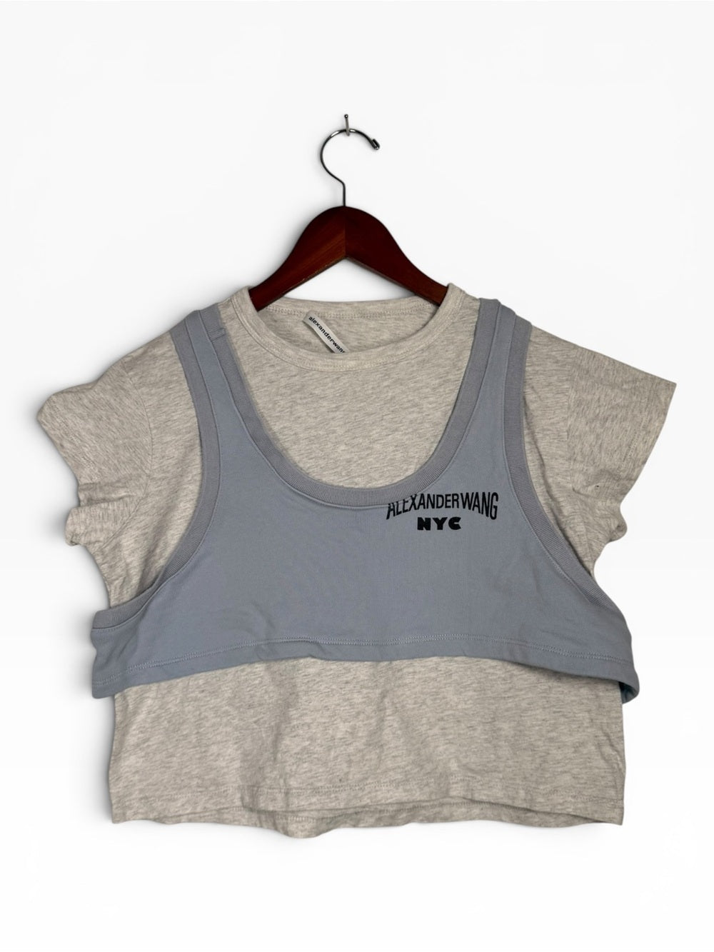 Alexander Wang Bi Layer Crop Top Sea Blue Layered Tee Size Small EU 38 Women’s - view 6