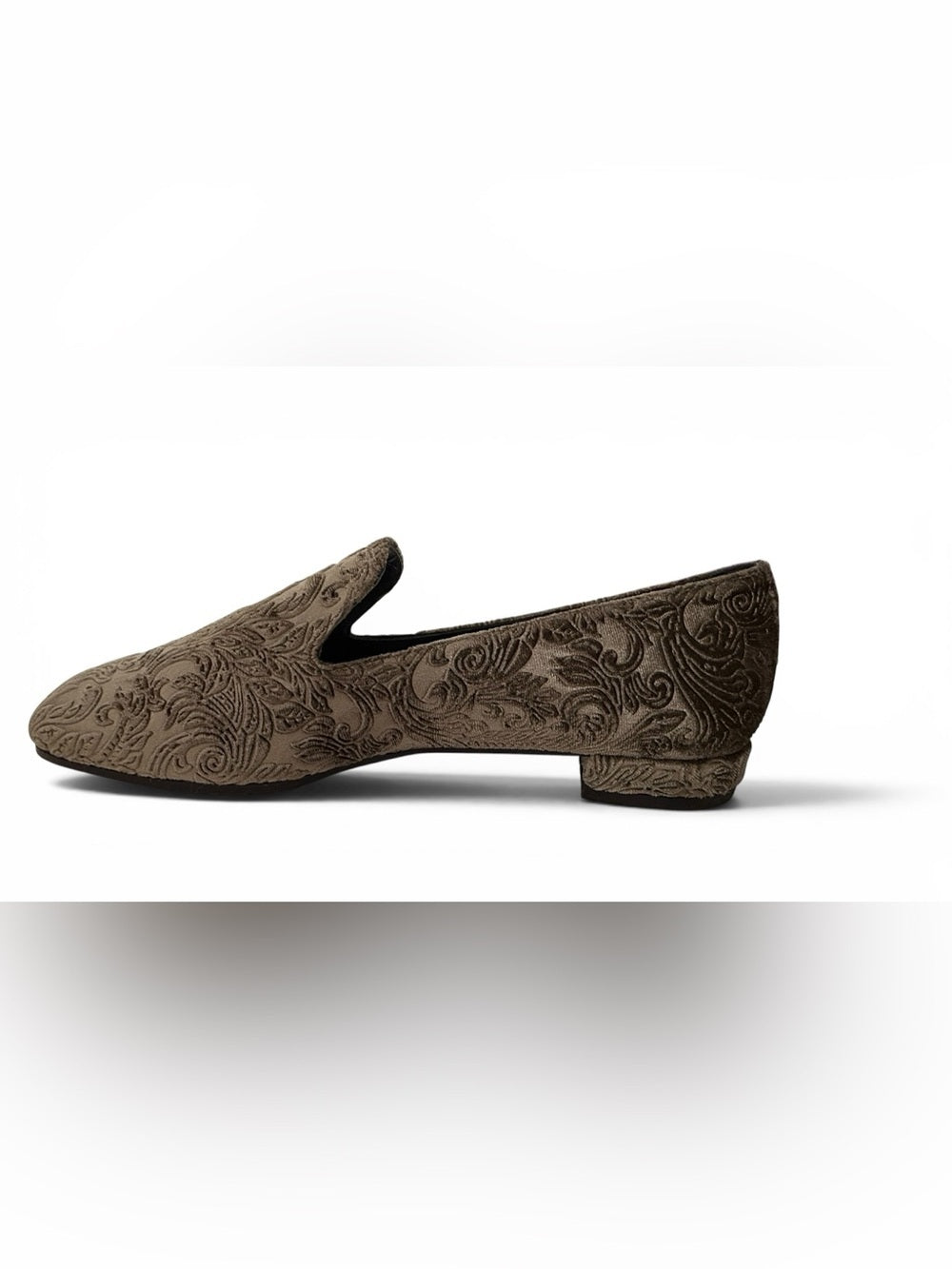 Stuart Weitzman Velvet Loafers Women's 8.5 M Taupe Embossed Slip On Flats Pumps - view 4