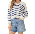 One Grey Day Leni Hoodie Navy Combo Striped Cotton Silk Knit Sweater Women’s XS