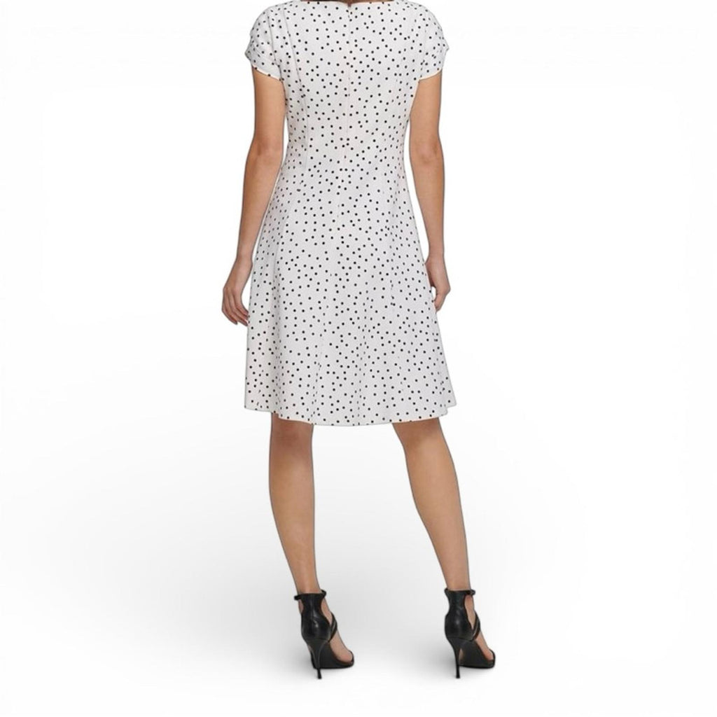DKNY Polka Dot Fit and Flare Dress Size 6 White Black Tulip Sleeve Knee Length - view 2