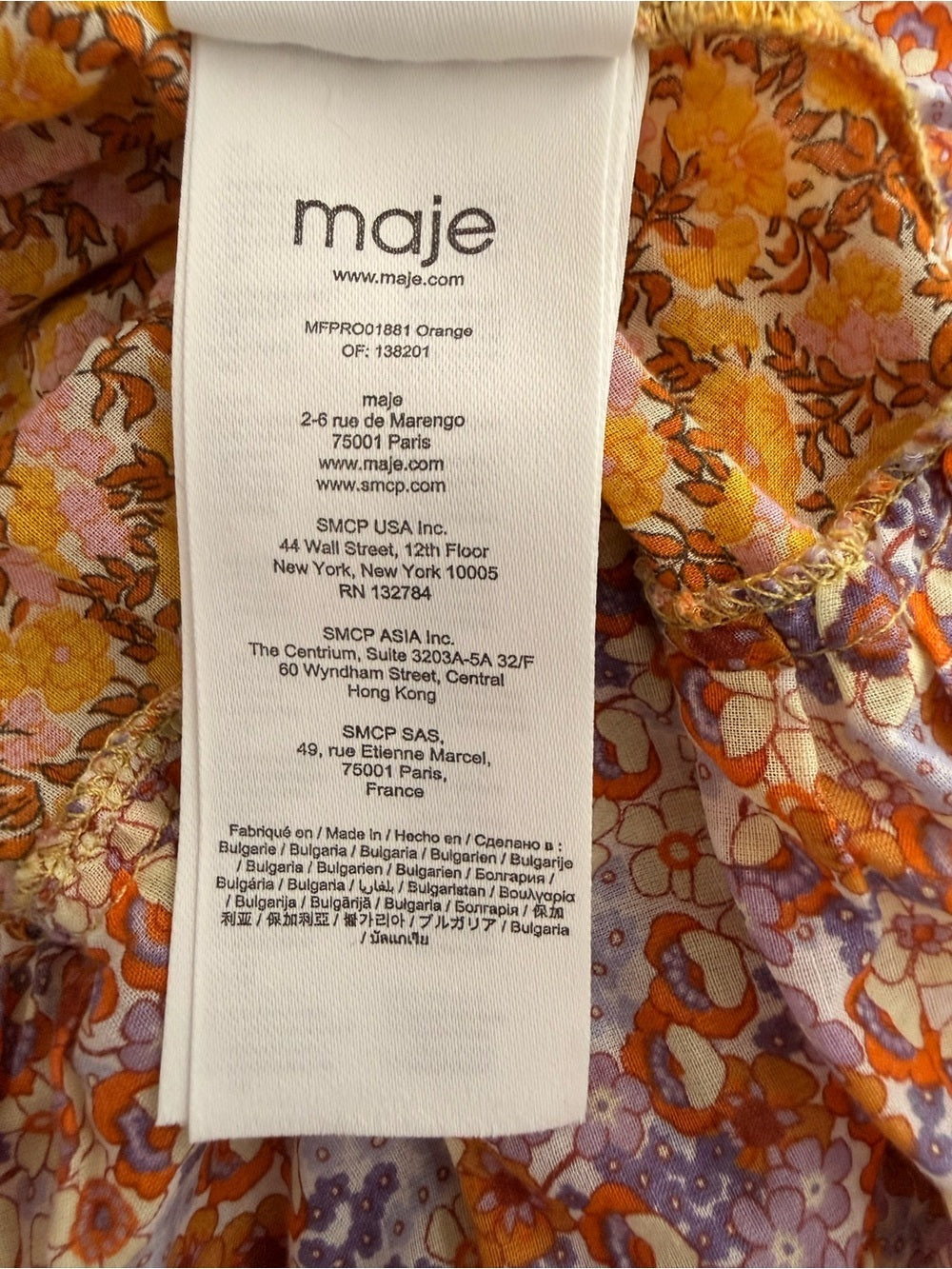 Maje Rissolette Floral Cotton Voile Babydoll Dress Orange FR 38 US 6 Women Small - view 11
