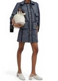 ME+EM Tweed Mini Dress Navy Gold Button Women's US 8 UK 12 SS25 Current Season