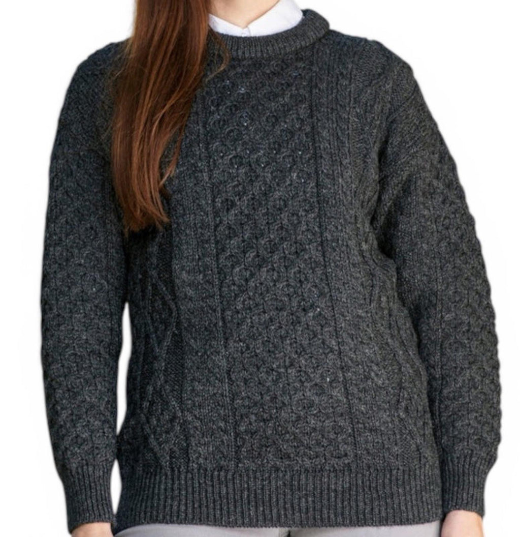 Aran Crafts Ireland Women's Small Charcoal Grey 100% Wool Cable Knit Sweater Top
