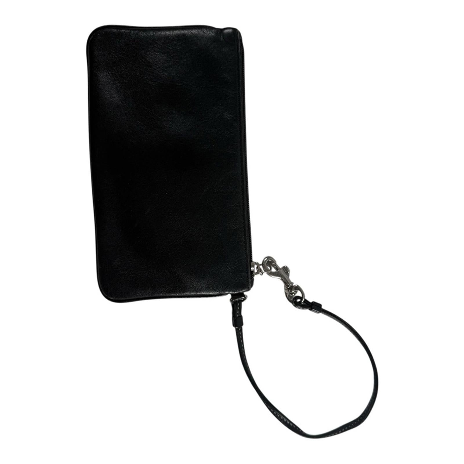 Coach Black Leather Buckle Wristlet Pouch Classic Contrast Stitch Small Bag - view 3
