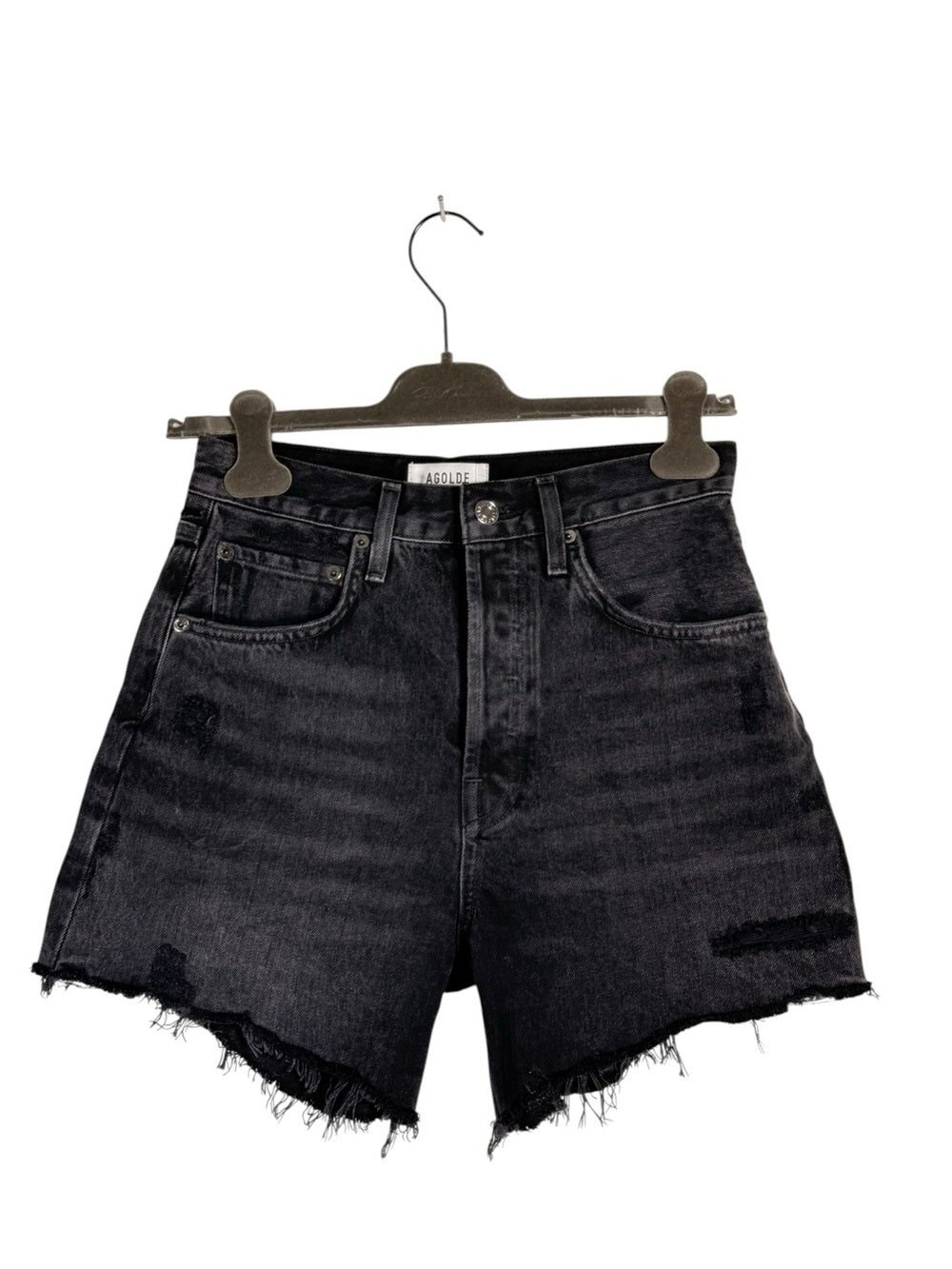 AGOLDE Riley High Rise Distressed Denim Shorts Black Size 26 Cutoff Women - view 6