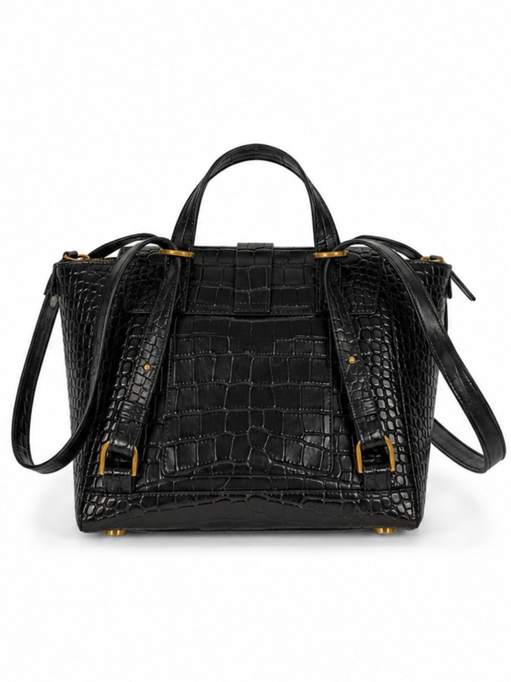 Senreve Mini Maestra Black Croc Embossed Leather Convertible Backpack Bag - view 2