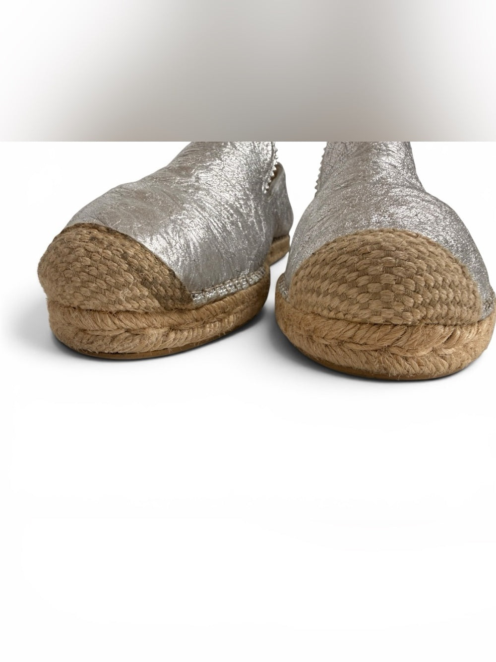 Stuart Weitzman Silver Leather Espadrille Flats Women's Size 8 Metallic Shoes - view 3
