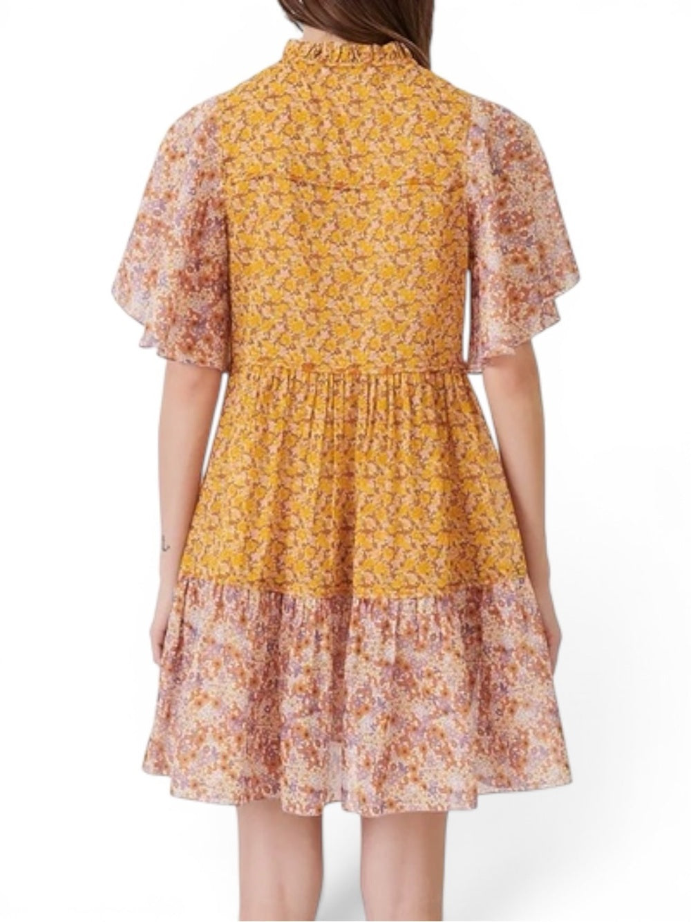 Maje Rissolette Floral Cotton Voile Babydoll Dress Orange FR 38 US 6 Women Small - view 3