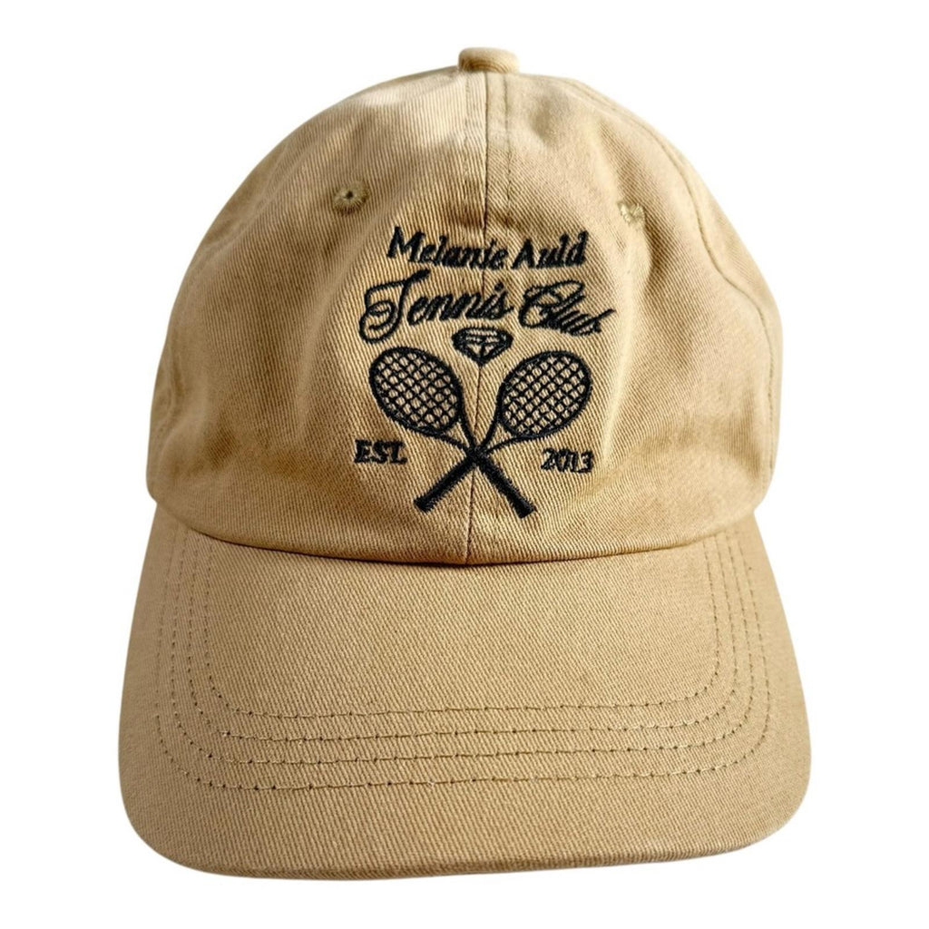 Melanie Auld Tennis Club Embroidered Cotton Baseball Cap Tan Adjustable Strap - view 3