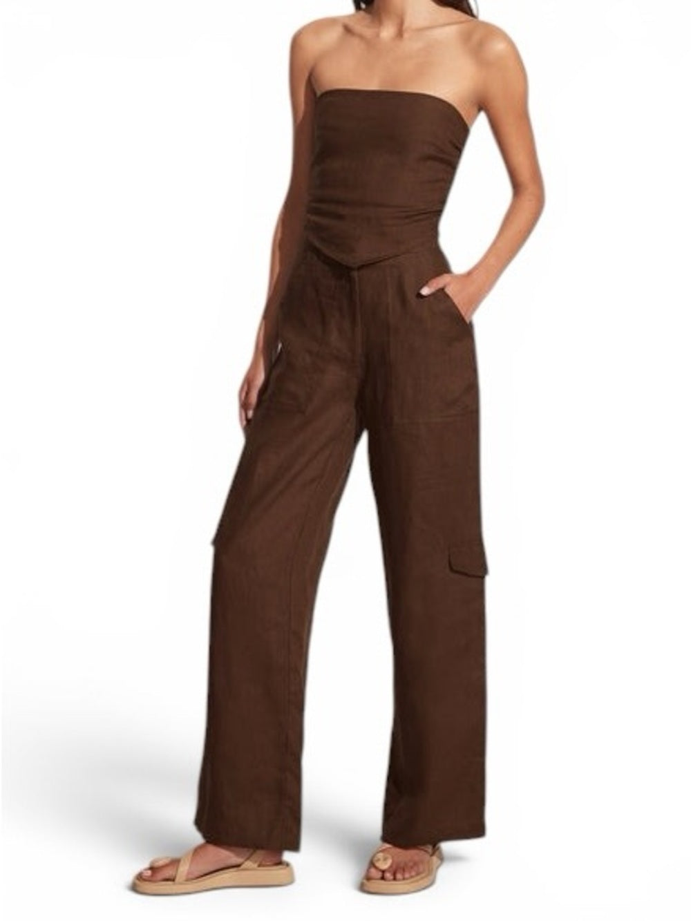 Faithfull The Brand Relais Linen Cargo Pants Brown Size S 100% Linen