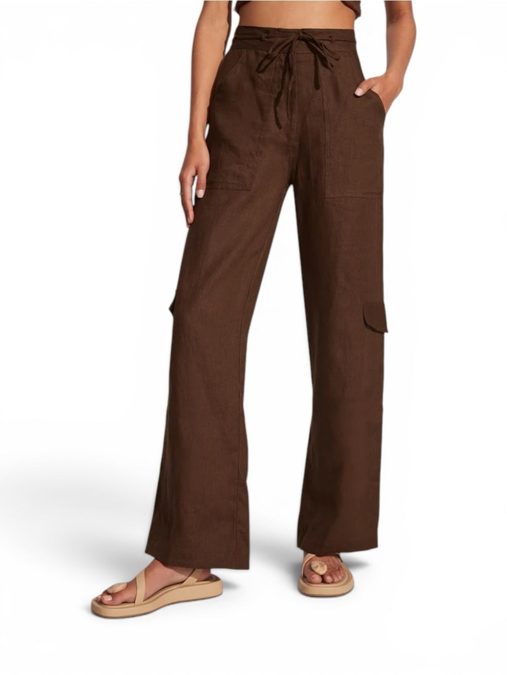 Faithfull The Brand Relais Linen Cargo Pants Brown Size S 100% Linen - view 4