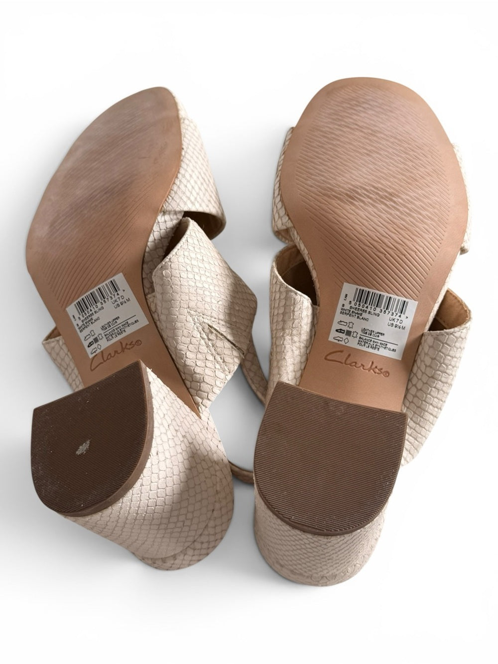 Clarks Sheer55 Sling White Snake Leather Block Heel Sandals US 9.5 NEW - view 6