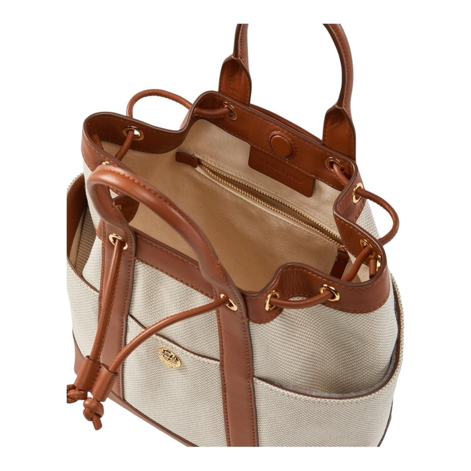 Veronica Beard Goody Bag Canvas Leather Bucket Natural Hazel Neutral Crossbody - view 5