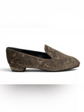 Stuart Weitzman Velvet Loafers Women's 8.5 M Taupe Embossed Slip On Flats Pumps