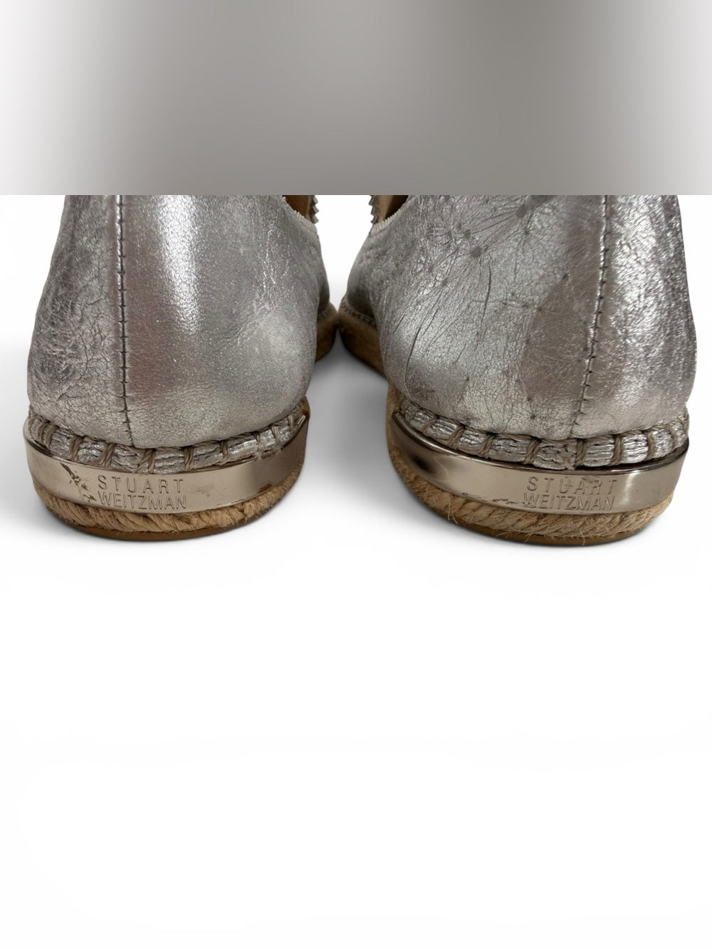 Stuart Weitzman Silver Leather Espadrille Flats Women's Size 8 Metallic Shoes - view 7